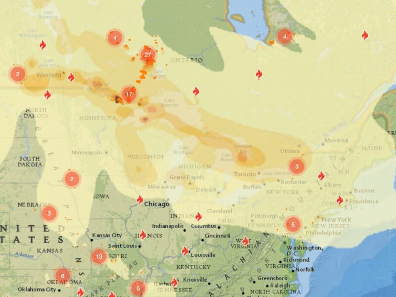 A wildfire smoke forecast map.