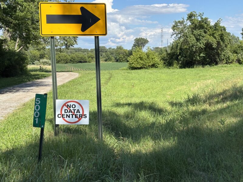 "No data centers" sign in Augusta Township.