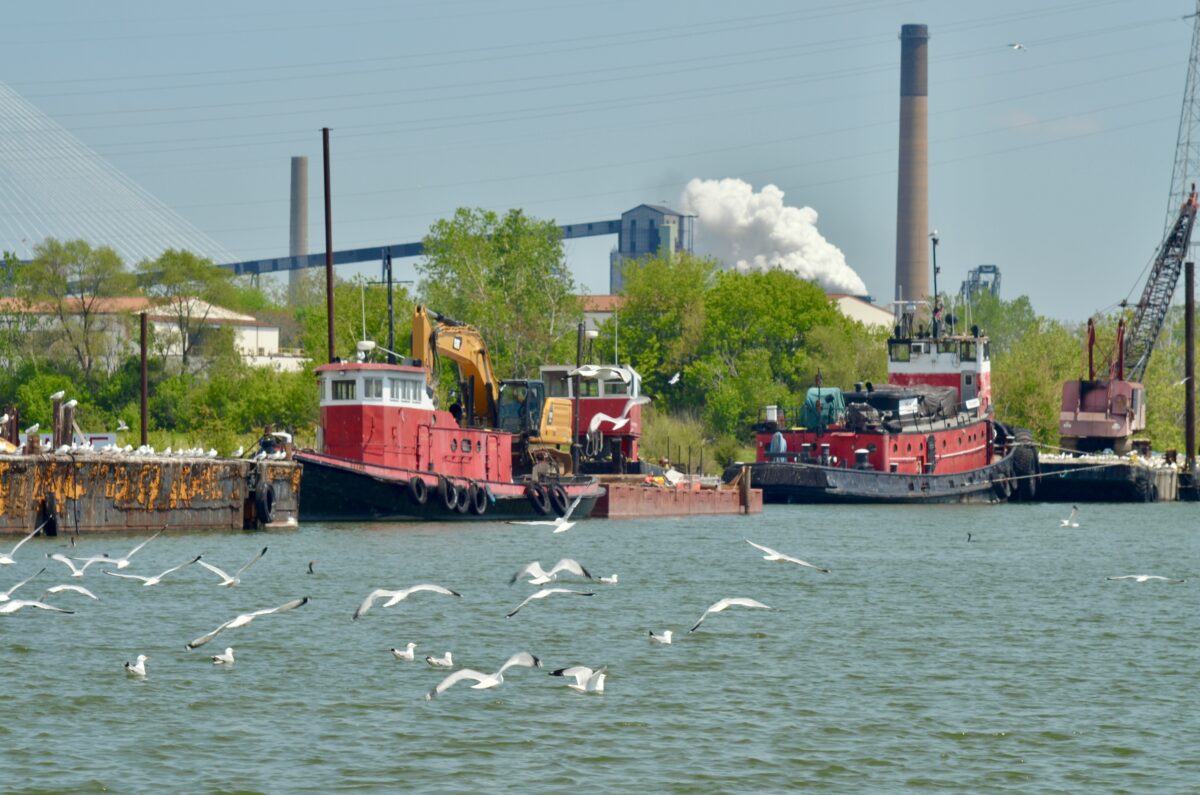 The industrialized Rouge River shoreline.