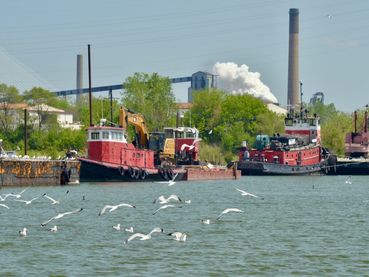 The industrialized Rouge River shoreline.
